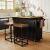 Whisen Farmhouse Kitchen Island on Wheels, Kitchen Cart Set with 2 Seatings and Storage Cabinet, Drawers - 3 of 4