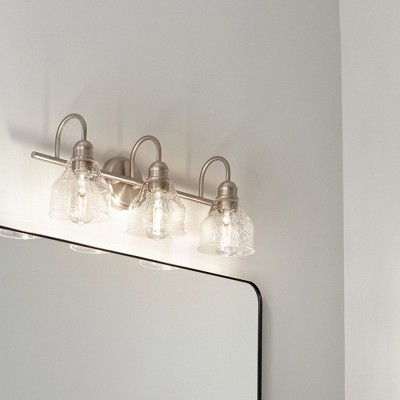 Avery Distressed Bronze 24" Transitional 3-Light Vanity with Clear Seeded Glass