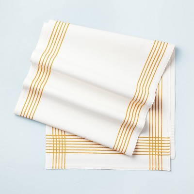 20"x90" Stitched Border Plaid Woven Table Runner Gold/Cream - Hearth & Hand™ with Magnolia