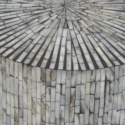 Iridescent Light Blue Mosaic & Wood Round Accent Table