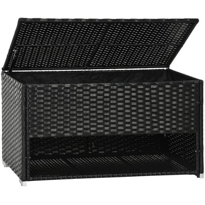 FURNIinspire Utility Storage Cabinet Outdoor Deck Box Shoe Storage PE Rattan Wicker Towel Rack With Furniture Cushions, Black, 39.80"*5.90"*25.00"