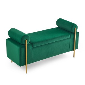 FONTOI Storage Ottoman Bench with Cylindrical Arms, End of Bed Bench, Foot Rest for Living Room Entryway, Green, 17"*17"*44" - 1 of 4