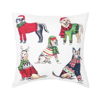 C&F Home 18" x 18" Five Dogs Wearing Holiday Christmas Sweaters Indoor and Outdoor Throw Accent Pillow