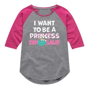 Girls' - Instant Message - I Want To Be A Dinosaur -Not Princess Shirt Tail Raglan Graphic T-shirt - 1 of 4