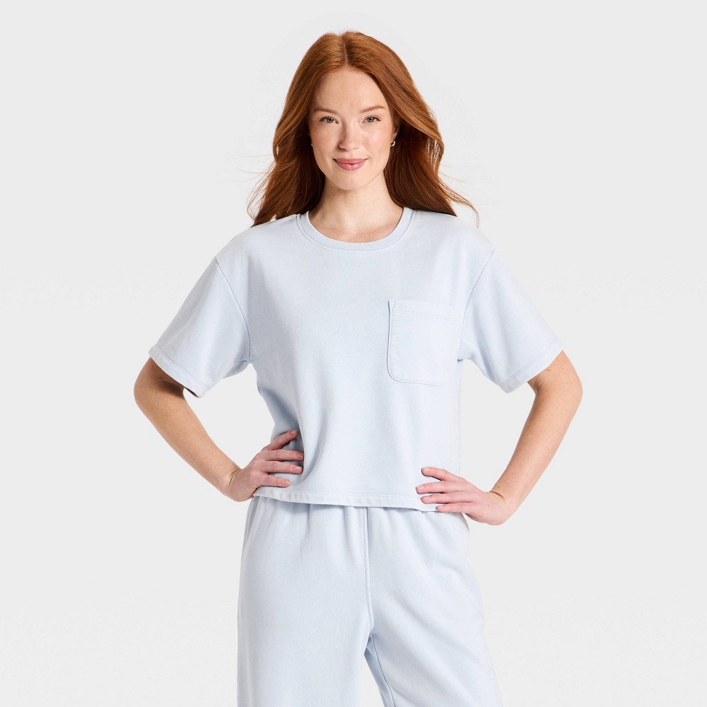 Women's Short Sleeve Pullover Sweatshirt - Universal Thread™ Light Blue XS