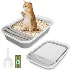 HTUTWOO Collapsible Kitty Litter Box, Open Top Cat Litter Tray With Scoop And Litter Bag, Anti-Splashing Waterproof Cat Toilet Potty Pan 17.7" X 13.5" - 1 of 4