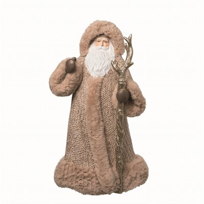 Transpac Resin Creme Christmas Cozy Santa with Staff Figurine