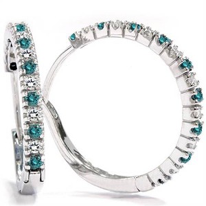 Pompeii3 1/2ct Blue & White Diamond Hoops 10K White Gold - 1 of 4