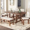 6 Piece Wood Dining Table Set,60'' Extendable Dining Table Set with Removable Leaf,Dining Table Set with Bench and Upholstered Chairs-Coolbibila - 3 of 4