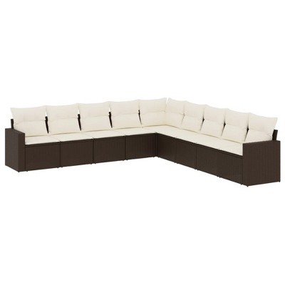 vidaXL 9 Piece Patio Sofa Set with Cushions Brown and Cream Poly Rattan - Without Table