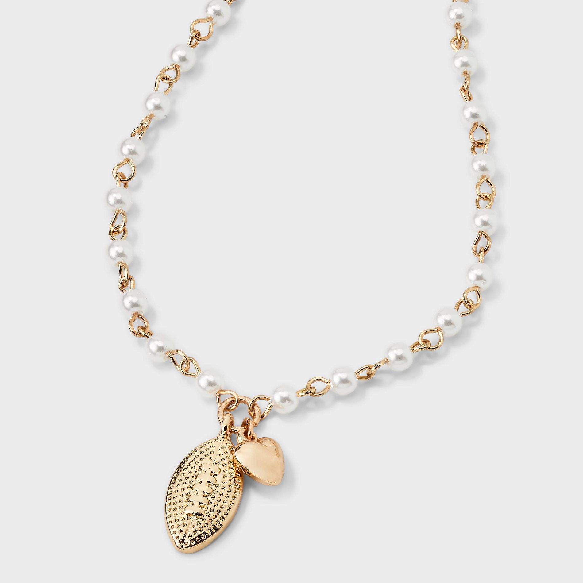 Simulated Pearl Game Day Football & Heart Pendant Necklace - Wild Fable™ Gold