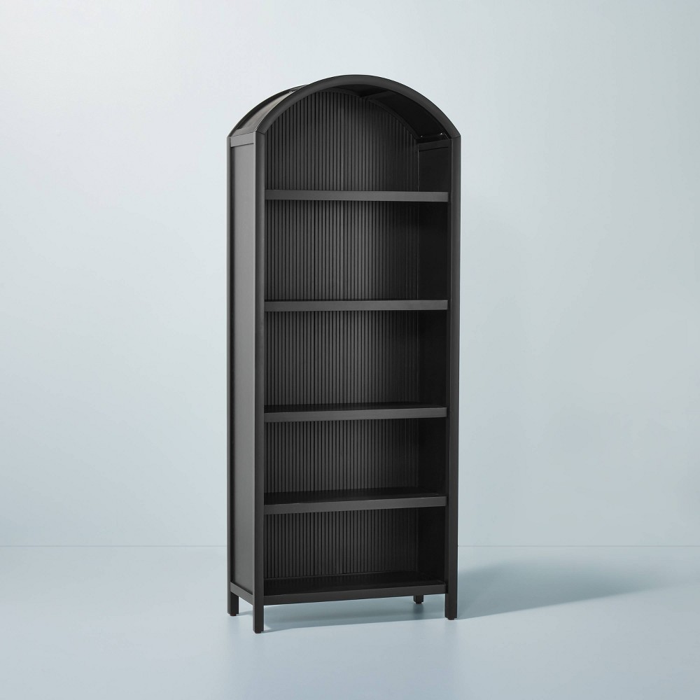 Photos - Garden & Outdoor Decoration Grooved Wood Arch Bookcase - Black - Hearth & Hand™ with Magnolia: 5-Tier Farmhouse Style, Wood Veneer, Enclosed Back