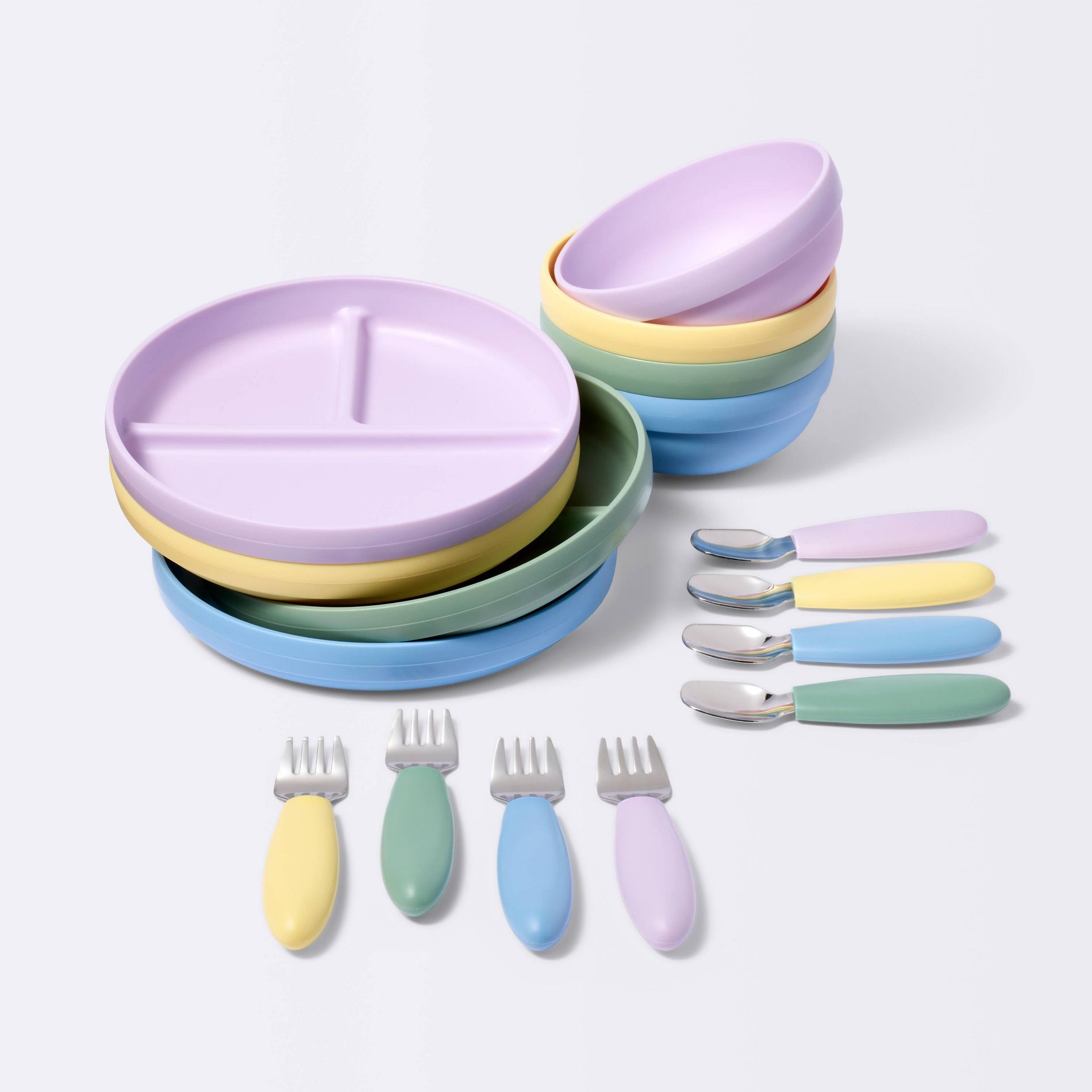 Mealtime Giftset - 16pc - Cloud Island™: Stainless Steel, Solid Pattern, Service For 1