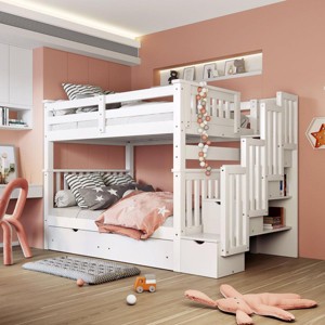 Streamdale Full Over Full Bunk Bed with Shelves and 6 Storage Drawers, White - 1 of 4