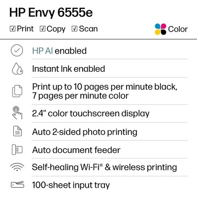HP Envy 6555e Wireless All-in-One Color Printer Scanner Copier with Instant Ink & HP+ (714N5A)