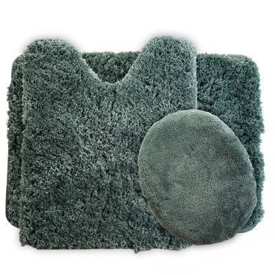 Hastings Home 3 Piece Super Plush Non-Slip Bath Mat Rug Set - Green