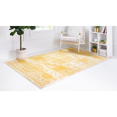 Yellow Geometric Rectangular Easy Care Synthetic Rug 5' x 8'