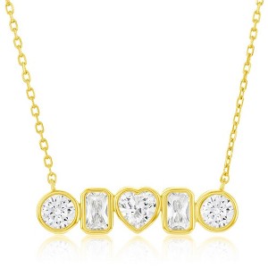 Bella Silver Sterling Silver, Multi-Shaped Bezel-Set CZ Bar Necklace - Gold Plated - Gold - 16+2 Inch - 1 of 2