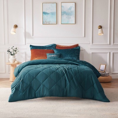 Teal Crushed Velvet Quilted Full/Queen Duvet Set