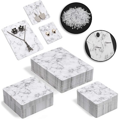 Set of 210 Earring & Necklace Display Cards in 3 Sizes, 600 Earring Secure Backing Included, Marble Print (Total 810 Pcs)