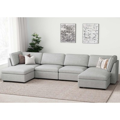 Belffin U-Shaped 6-Seater Chenille Sectional - Modular Sofa with Storage Ottoman & Convertible Design