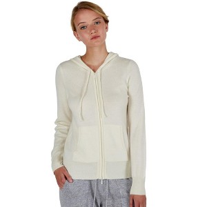 JENNIE LIU Women's 100% Pure Cashmere Long Sleeve Zip Hoodie Cardigan Sweater - 1 of 4