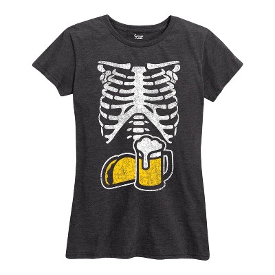 Women's - Instant Message - Beers And Tacos Skeleton Short Sleeve Graphic T-Shirt