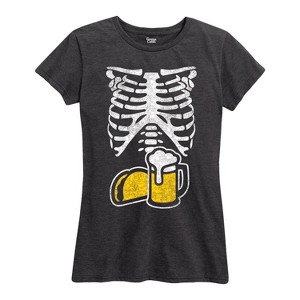 Women's - Instant Message - Beers And Tacos Skeleton Short Sleeve Graphic T-Shirt - 1 of 4