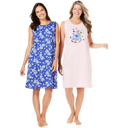 Dreams & Co. Women's Plus Size 2-pack Sleeveless Sleepshirt - 22/24, Pink :  Target