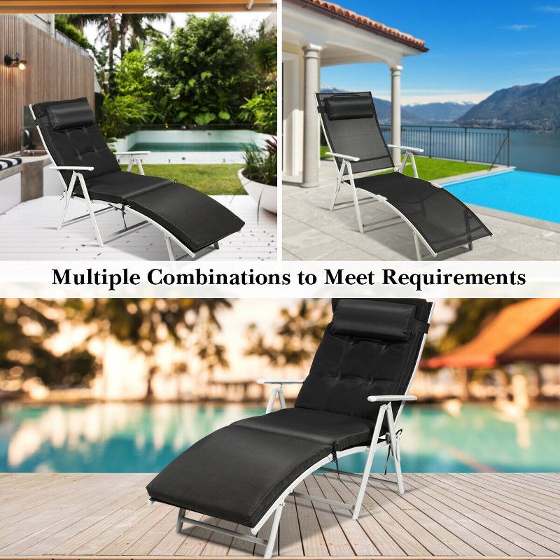 Costway Folding Chaise Lounge Chair w/Cushion Black\Gray\Turquoise, 5 of 11