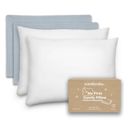 Toddler Pillow with Cotton Pillowcase, 13"x18", Kids Pillow for Sleeping by Comfy Cubs - 2 Pack