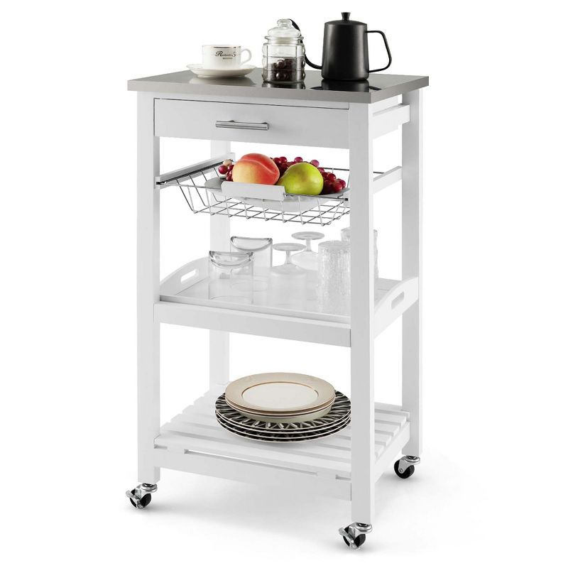 Costway Compact Kitchen Island Cart Rolling Service Trolley withStainless Steel Top Basket, 1 of 11