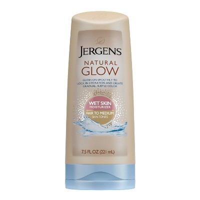 Image of Jergens Natural Glow Wet Skin Moisturizer, In-Shower Self Tanner Body Lotion, Fair To Medium Tone - 7.5 fl oz