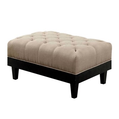 40" Ottoman with Button Tufted Padded Seat Beige/Black - Benzara