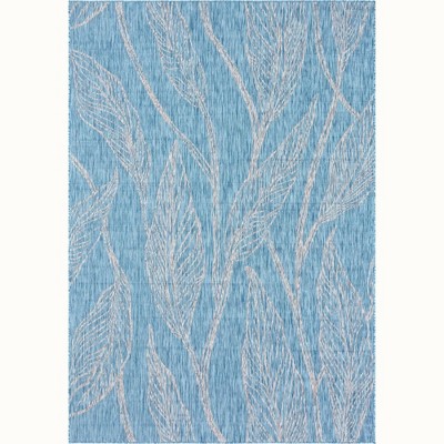Light Aqua and Ivory Synthetic Outdoor Rectangular Area Rug