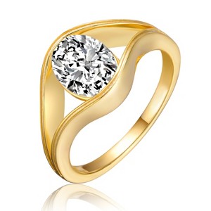 Guili Sterling Silver with 14K Yellow Gold Plating 2.50ct Oval Lab-Created Moissanite Solitaire Engagement Ring with Split Shank Design in Sizes 6, 7, and 8 - 1 of 2