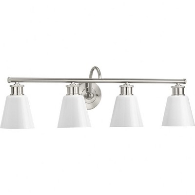 Progress Lighting Ashford 4-Light Brushed Nickel Opal Glass Farmhouse Bath Vanity Light