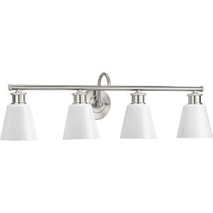 Progress Lighting Ashford 4-Light Brushed Nickel Opal Glass Farmhouse Bath Vanity Light - 1 of 2
