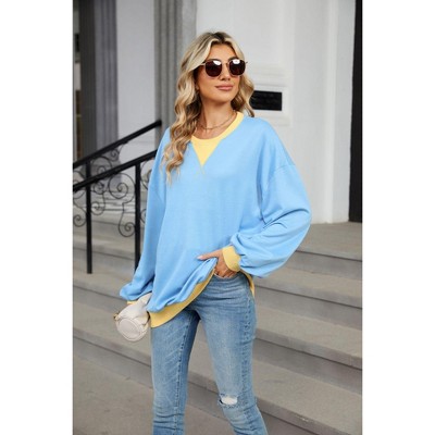 Women's Cross-Front Casual Sweatshirt Round Neck Long Sleeve Pullover, Relaxed Fit Cropped Hoodie