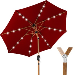 Best Choice Products 10ft Solar LED Lighted Outdoor Woodgrain Pattern Steel Market Patio Umbrella - 1 of 4