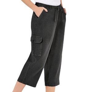 Collections Etc Elastic Waist Cargo Pocket Capri Pant - 1 of 3