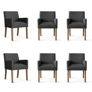 Set of 6 Upholstered Dining Chairs with Arms, Modern Linen Armchairs with Wooden Legs, Accent Chairs for Dining Room, Living Room - Panipeachy - 1 of 4