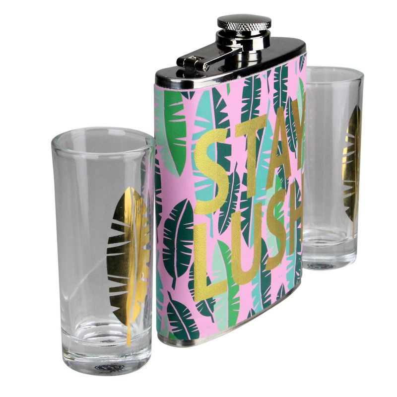 Wild Eye Tropical "Stay Lush" Flask and Shot Glass Gift Set 7 oz., 2 of 3