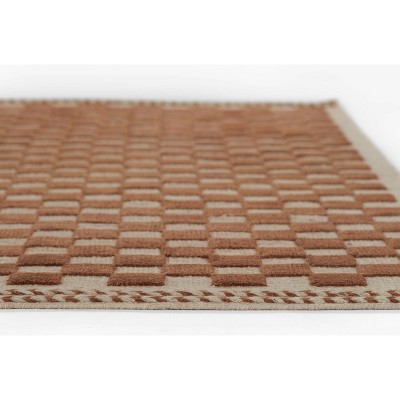 Handwoven Brown and Beige Wool Checkered 5' x 8' Rug
