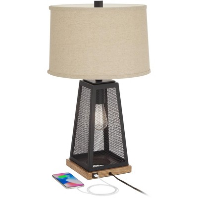 Edison Bronze Industrial Table Lamp with Burlap Shade
