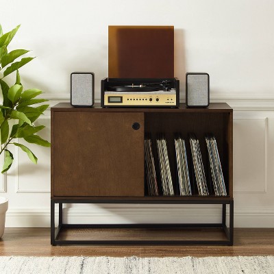 Byron 45'' Brown and Black Modern Vinyl Record Storage Console