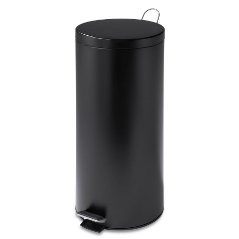 30 Liter/7.9 Gallon Soft Pedal Step Cylindrical Home and Kitchen Trash Bin  in Matte Silver