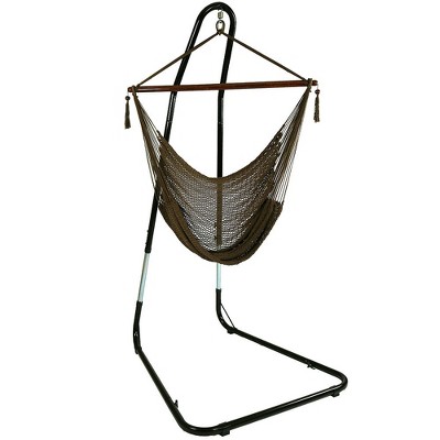 Sunnydaze Caribbean Style Extra Large Hanging Rope Hammock Chair Swing with Stand - 300 lb Weight Capacity - Mocha