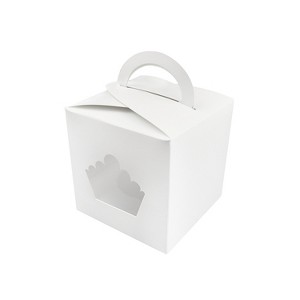 O'Creme White Cupcake Gift Box with Window, 4" x 4" x 4" - Pack of 25 - 1 of 3