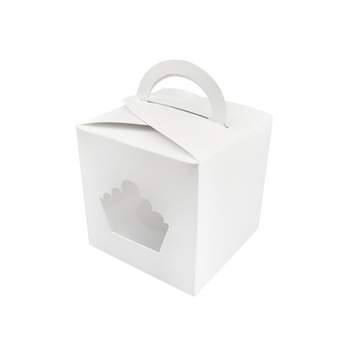 O'Creme White Cupcake Gift Box with Window, 4" x 4" x 4" - Pack of 25